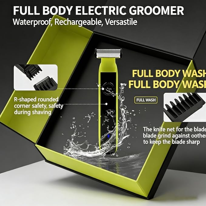 Beard Trimmer for Men - Rechargeable Hybrid Electric Shaver and Body Groomer, Washable Face Shaver 4 Combs Wet/Dry Body Trimmer for Men