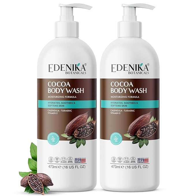 Cocoa Butter Body Wash, Cleanses, Hydrates & Nourishes, Deep Moisturizing Shower Gel for Dry and Sensitive Skin, Women & Men, Organic & Natural, 16 fl oz, 2-Pack