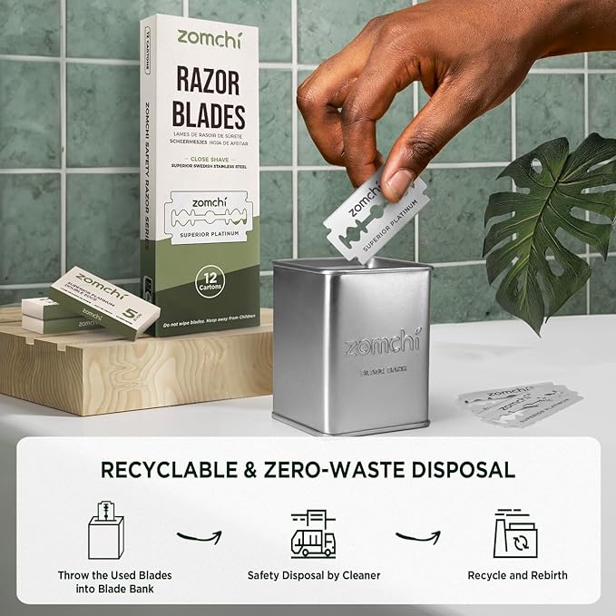 Zomchi Double Edge Razor Blades, 60 Counts Safety Razor Blades for Shaving, Platinum Stainless Steel Shaving Blades for Men and Women, Fits All Standard Double Edge Razors