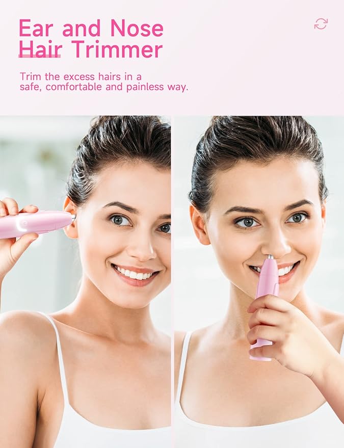 ZORAMI Rechargeable Ear and Nose Hair Trimmer - 2025 Professional Painless Eyebrow & Facial Hair Trimmer for Men Women, Powerful Motor and Dual-Edge Blades for Smoother Cutting Pink