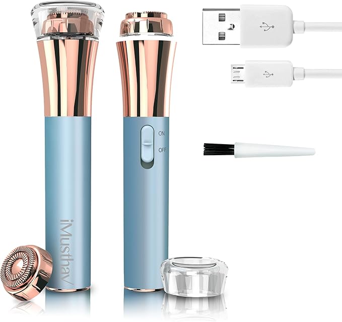 Flawless Facial Hair Remover for Women Painless Electric Razor Epilator Trimmer Shaver with 18K Gold-Plated, 16mm Dual Ring Floating Head, USB Rechargeable, 360° LED for Face Lip Hair Removal