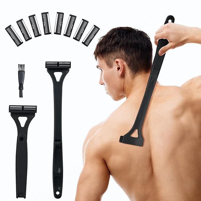 Foldable & Silicone Back Hair Body Shaver Refill Cartridges,3 Blade Razor for Men, 10 Razors Included