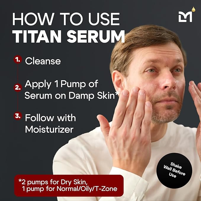 Titan Anti-Aging Face Serum for Men – Reduces Appearance of Fine Lines, Dark Spots & Wrinkles – Hydrates Dry and Rough Skin – 5% Niacinamide, Vitamin C, Hyaluronic Acid – Unscented, 1 Fl Oz
