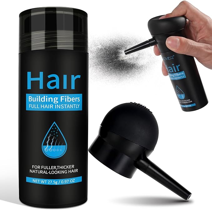 Aliver Hair Fibers for Thinning Hair - Black - 27.5Gr,Undetectable Natural Formula, Thicker Fuller Hair in 15 Seconds, Conceals Hair Loss, Look Younger, for Men & Women Patchy Bald Spot,Crown