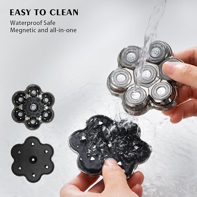 Head Shaver Replacement Heads Magnetic 7 Blades Razor Replacement Blades Compatible with Freebird Shaver & Other Brands (hmsilver7)