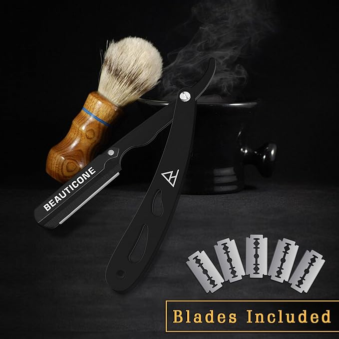 BEAUTICONE Straight Razors for Men, Straight Edge Razor, Single Blade, Stainless Steel, Barber Razor for Men's Shaving, Barber Shaving Knife, Swinglock