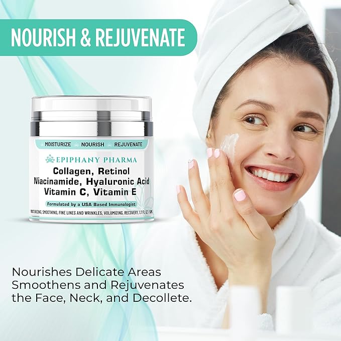 Collagen & Retinol Anti-Aging Face Cream - 24-Hour Hydration & Renewal - Anti Wrinkle Cream for Women & Men - Niacinamide, Hyaluronic Acid, Vitamin C & E - All Skin Types, 1.7 FL Oz