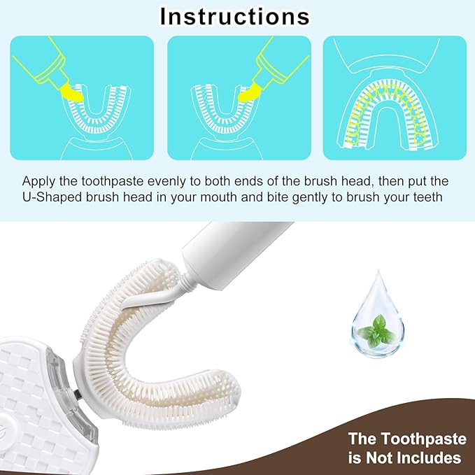 U-Shaped Ultrasonic Toothbrush for Teeth Whitening, Automatic Electric Toothbrush for Adults 360-degree Cleaning IPX7 Waterproof Kit for Travel or Home(White)
