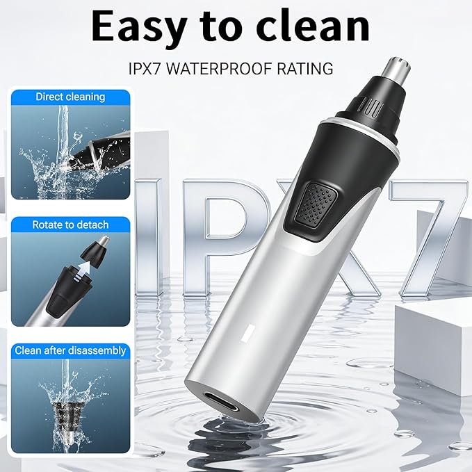 Electric Nose Hair Trimmer for Men, 2026 Professional 2 in 1 Painless Rechargeable Nose and Ear Hair Clipper, IPX7 Waterproof, Type-C Fast Charging, 6-Month Battery Life,Nose Hair kit(Gray)