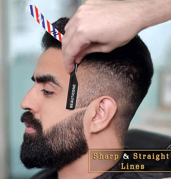 BEAUTICONE Straight Razors for Men, Straight Edge Razor, 100 Single Edge Blades, Stainless Steel, Barber Razor for Men's Shaving, Barber Shaving Knife, Slide-Out