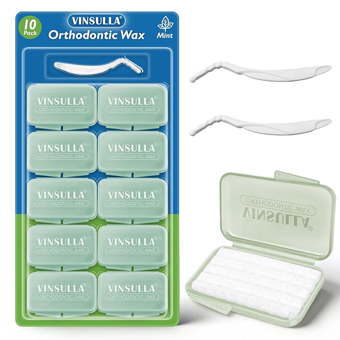 VINSULLA Orthodontic Wax for Braces - 500 Precut Dental Wax Dots Braces Wax Strips,Safe for Kids & Adults,Wax for Dental Brackets & Aligners 10Pack
