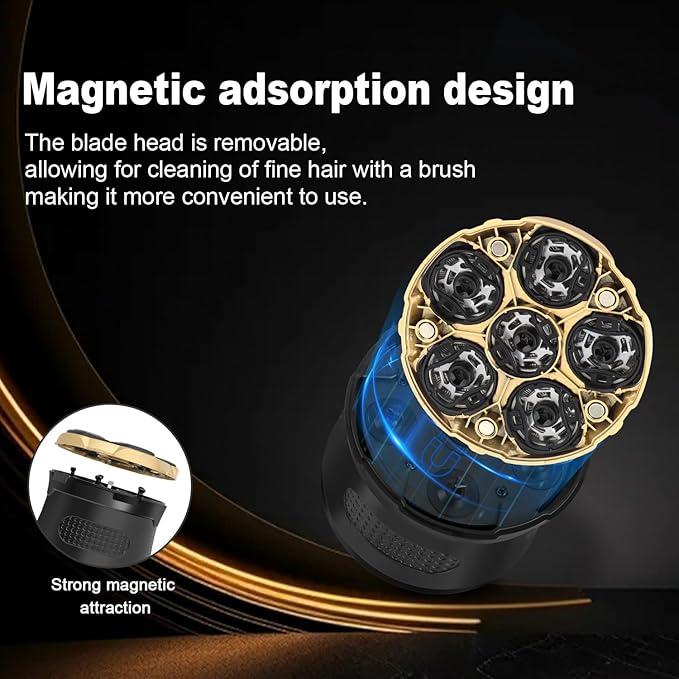 HIENA PRO Head Shaver for Bald Men - 6D Magnetic Rotating Shaver, Rechargeable Bald Head Razor Kit, Waterproof Electric Razor with LED Display (Gold)