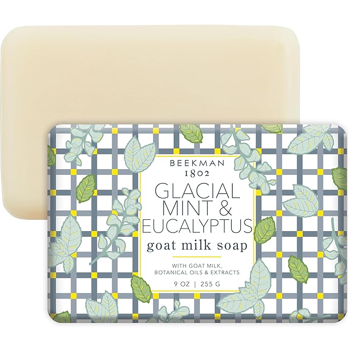 Beekman 1802 Glacial Mint & Eucalyptus Goat Milk Bar Soap for Men – Scented – 9 oz – Moisturizing Body Bar – Certified Microbiome Friendly – No Irritation – Sensitive Skin Safe