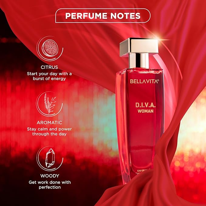 BellaVita Luxury DIVA Eau de Parfum (100ml) Womens | Refreshing perfume for women, Notes of Lemon, African Orange, Freesia, Patchouli, & musk | French Perfume for Women | Cologne & Perfume Gift