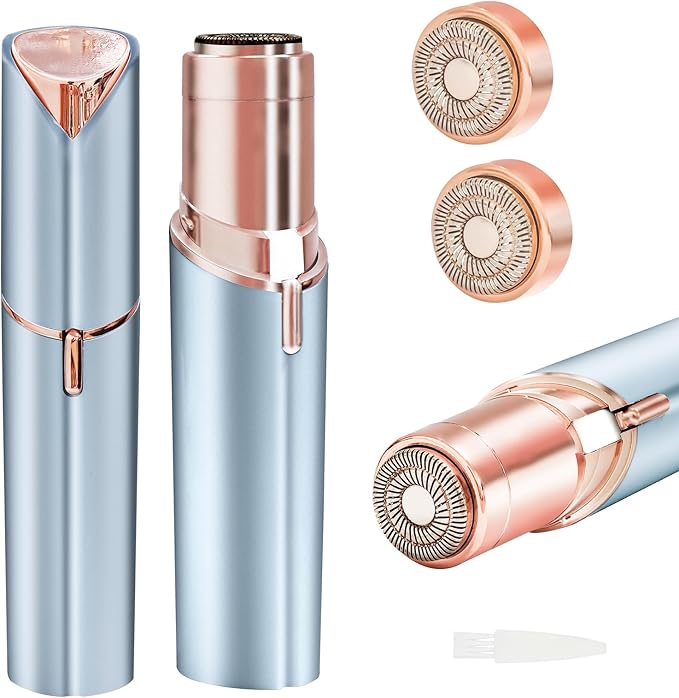 Facial Hair Removal for Women,Electric Rechargeable Face Shaver,Painless Gentle Trimming for Peach Fuzz,Lip,Chin with 2 x Replacement Heads (Blue)