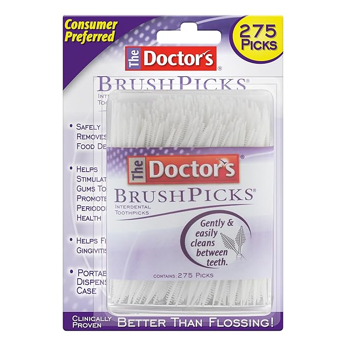 The Doctor's BrushPicks, Interdental Brushes and Dental Picks, Gently Removes Food Debris from Braces & Dental Work, 275 Count, Pack of 12