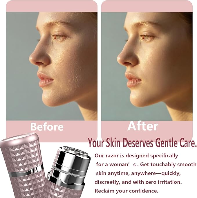 Women's Electric Shaver, Portable Facial Hair Remover for Women, Painless Peach Fuzz Trimmer for Face & Arms, USB-C Rechargeable 90 Mins Use, Sensitive Skin Friendly,Rose Gold