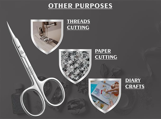 Cuticle Scissors Curved Blade - Extra Fine Pointed Tip Professional Manicure Grooming Scissors for Cuticles, Beard, Nose Hair, Eyelash, Mustache - Eyebrow Scissors