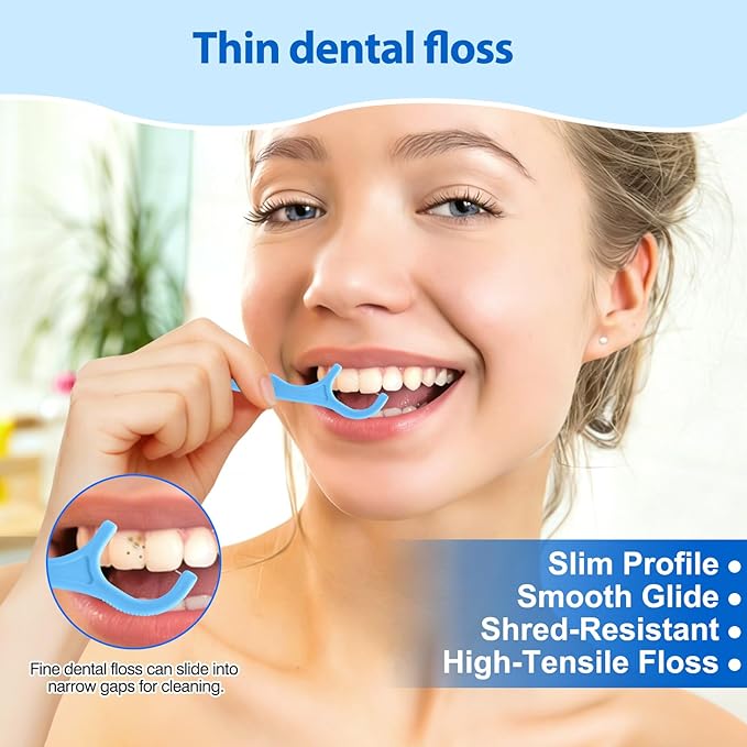 Floss Picks - 200 Count Wear Resistant Dental Floss Picks BPA Free Durable Dental Floss Ergonomic Design 2 in 1 Tooth Picks Flossers for Teeth Cleaning 2 Pack Light Blue