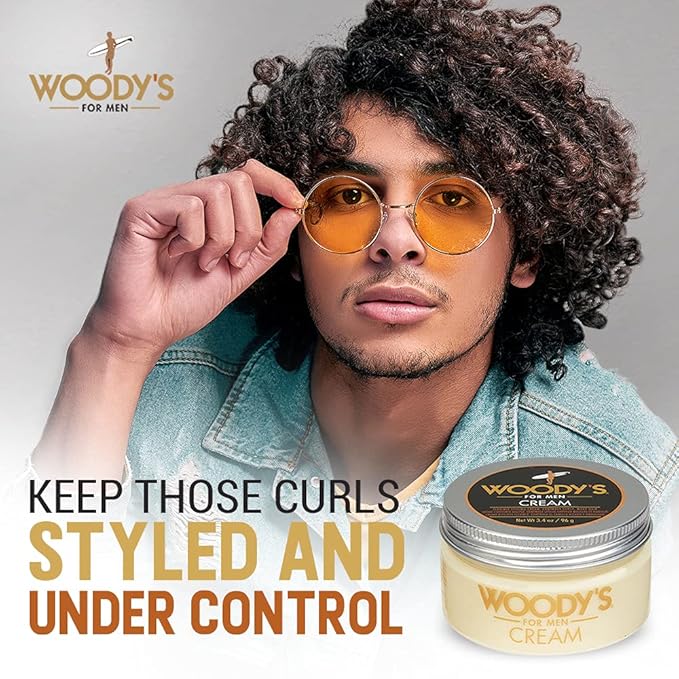 Woody's Men Hair Styling Cream - Matte Finish Clay Pomade for Men, Controls Curly & Wavy, Water-Soluble & Mild Hold Hair Clay, 3.4 oz, 2 Pack
