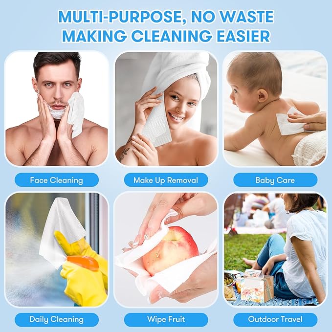Disposable Face Towel, XL Unscented Facial Towelettes Soft Thick Absorbent, Lint-Free Biodegradable Makeup Remover Dry Wipes Clean Skin Care Washing Drying Camping Travel Essentials, 50 Ct