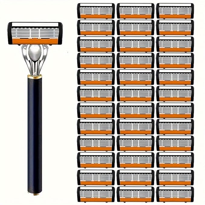 Men's 7-Blade Razor Set, 36 Stainless Steel Blades - Perfect For Beard & Mustache Trimming, Includes Replaceable Heads - Ideal Gift (36 Stainless Steel Blades)