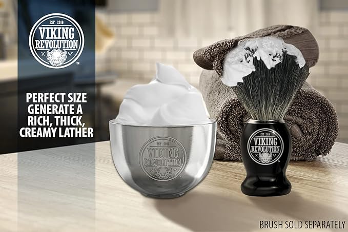 Viking Revolution Stainless Steel Shaving Soap Bowl- Shaving Mug for Shave Cream & Soap- Double Layer, Unbreakable Shaving Cup for Wet Shave 3.2" x 2.2"