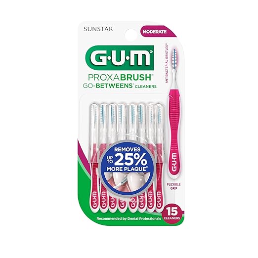 GUM Proxabrush Go-Betweens - Moderate - Interdental Brushes - Soft Bristled Dental Picks for Plaque Removal Health - Safe for Braces & Dental Devices, 15 Count