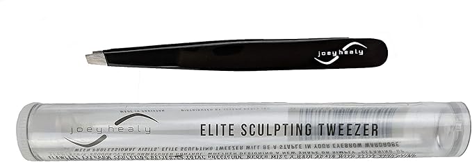 Joey Healy Elite Sculpting Tweezer, Pro-Performance Stainless Steel Eyebrow Tweezer, Angled Tip for Precise Brow Shaping, Protective Travel Case