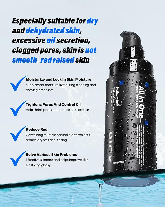 Mens Face Moisturizer, Refreshing & Moisturizing Facial Lotion for Men, Rice Extract, Witch Hazel & Cucumber Extract, Lightweight, Alcohol-Free, 4.05OZ