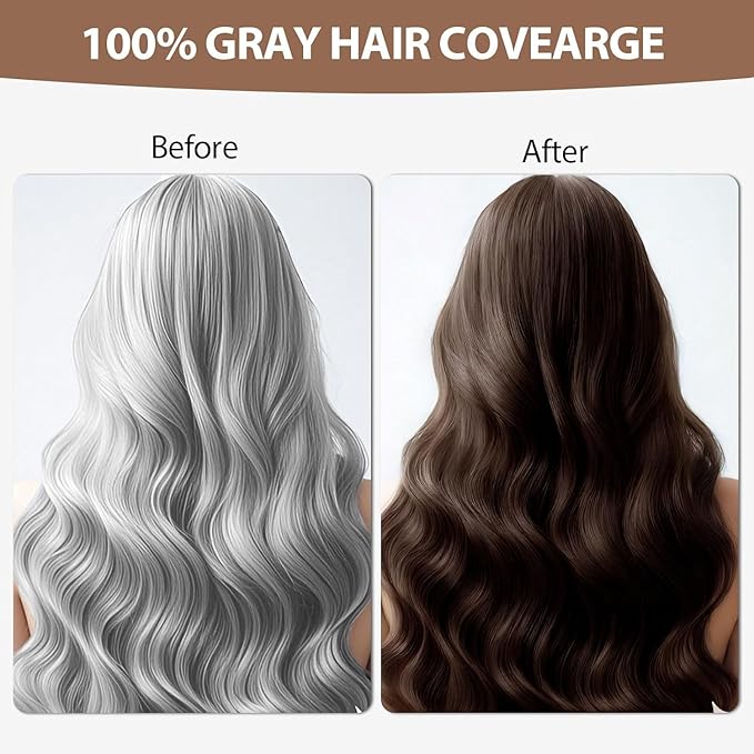 Dark Brown Hair Dye Shampoo for Women Men, Ammonia Free 100% Gray Hair Coverage Herbal 3 in 1 Hair Color Shampoo 4 Pack