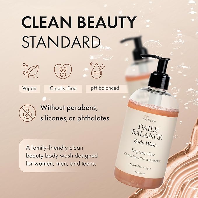 Daily Shower Gel Moisturizing Body Wash - Natural Fragnance Free Body Wash - Shower Gel For Dry & Sensitive Skin - Kids Soap - Organic, Vegan, Sulfate-Free - Bath Gel - Bath Soap with Oats