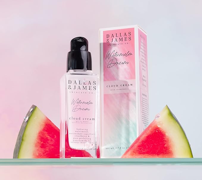 Dallas & James Skincare Co. Watermelon Dream Cloud Cream Moisturizer with Cloudberry: Oil-Free, Gel-to-Water Moisturizer with Niacinamide for Glowing Skin