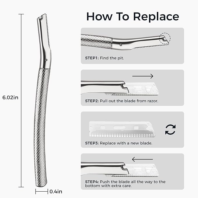 ZOMCHI Eyebrow Razor, Face Razors for Women&Men, Eyebrow Trimmer Shaper with Precision Cover,Facial Shaver with 6 Blades (Silver)
