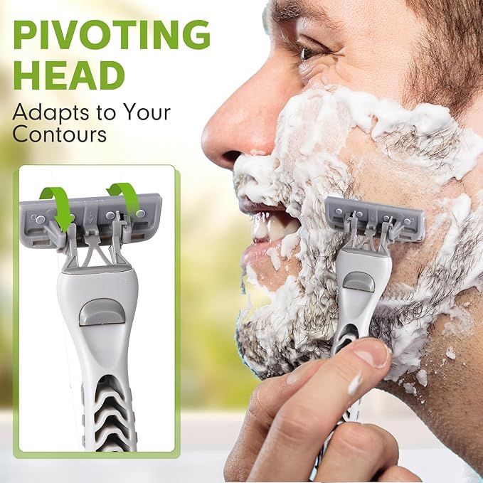 22 Pcs Disposable Men's Razors Bulk 6-blade Disposable Razors for Men Sensitive Skin Razor Individually Packaged Disposable Head Razor for Hotel Travel Spa Daily 2 Handles and 20 Cartridges