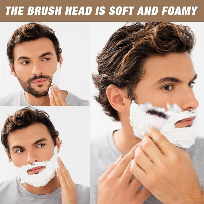 2 Pack Men Shaving Brush,Wet Shave Using Cream & Soap Synthetic Hair Tool with Hard Wood Handle Synthetic Travel Paint Brush for Men Valentine Gifts Hair Salon Tool Home(Brown,Classic)