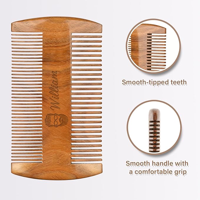 Onedor Wooden Comb, Personalized Custom Fine Tooth Combs for Men's Hair, Beard & Mustache, Anti-Static Sandalwood Comb, 100% Nature Handmade, Customized Gifts for Men - With Leather Case