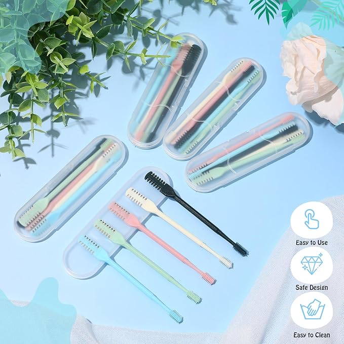 25 Pcs 2-in-1 Nasal Hair Cutter Travel Double Sided Nose Hair Trimmer for Women Men Portable 360° Rotating Manual Nose Nasal Knife Soft Cleaning Brush with 5 Box Travel Package Multicolor