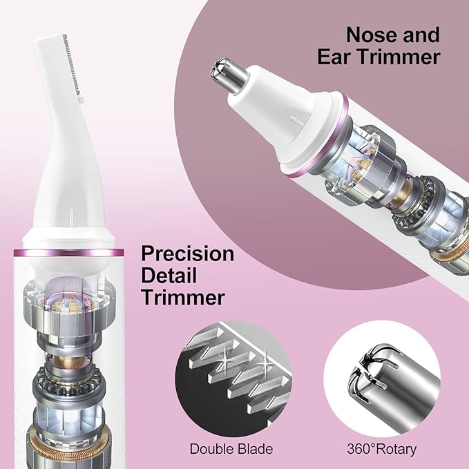 AREYZIN Nose Hair Trimmer for Women-2025 Professional Painless Eyebrow Trimmer and Nose Trimmer Facial Hair Removal Nasal Hair Clippers Professional, Easy to Clean, Dual-Edge Blade,White