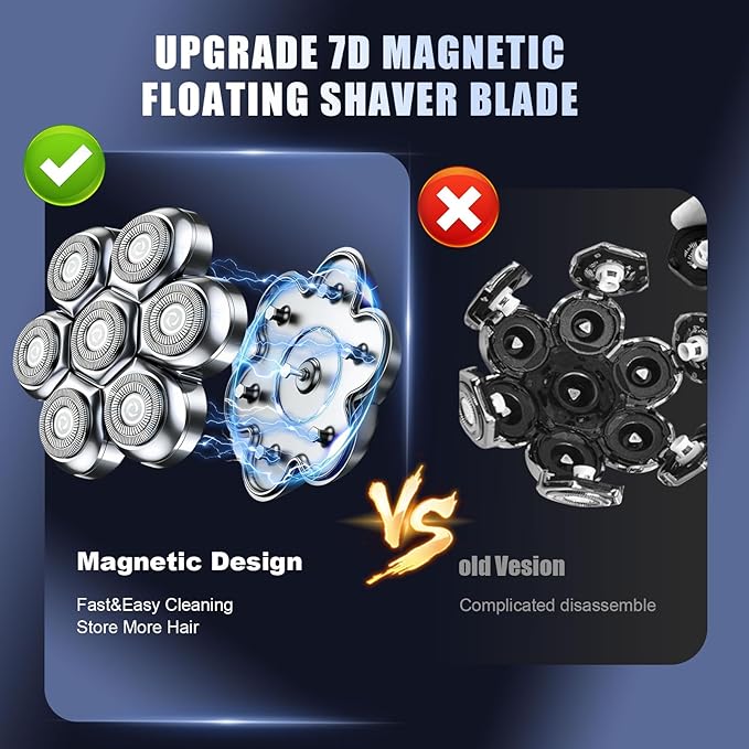 7 Head Floating Shaver Replacement Heads for Freebird Head Shaver for Bald Men, Universal Magnetic 7D Head Shavers for SHPAVVER/Wyklaus/Cyruzi Shaver Head,2PACK