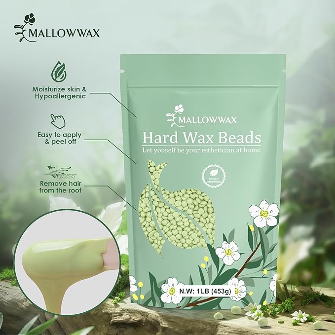 Hard Wax Beads - Wax for Sensitive Skin Hair Removal - Tea Tree Wax Beads for Face, Underarms, Bikini, Legs