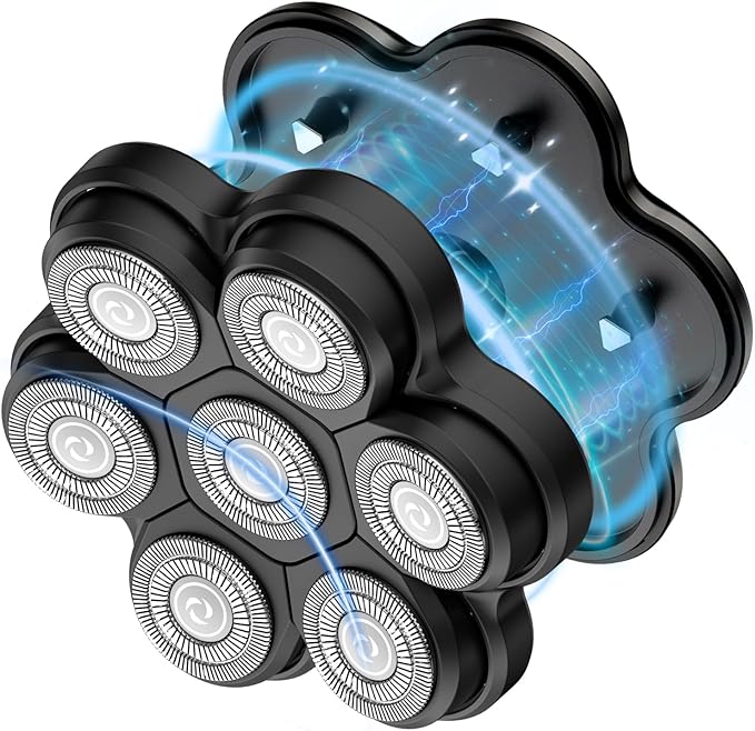 Magnetic Head Shaver Replacement Heads 7 Double Ring Waterproof Rotary Razor Blades for Bald Men Compatible with Freebird wyklaus shpavver(Black)