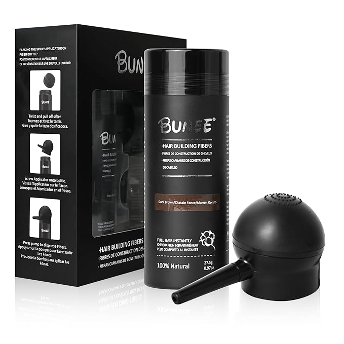 Hair Building Fibers for Thinning Hair for Men Women, 2-in-1 Kit- Enhancements Barber Spray, Thicker Fuller Hair Beard & Hairlines Instantly with Spray Applicator Nozzle, Natural Formula (Dark Brown)