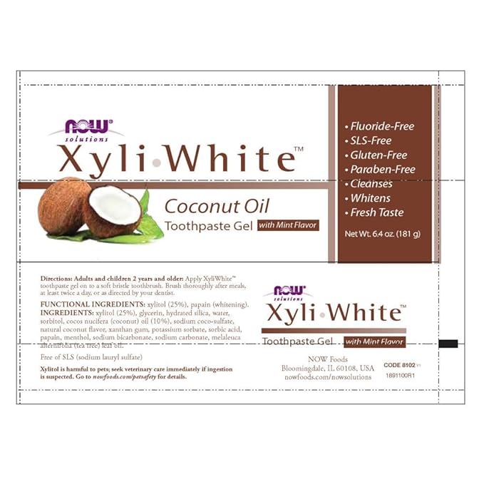NOW Solutions, Xyliwhite™ Toothpaste Gel, Coconut Oil, Cleanses and Whitens, Cool Coconut-Mint Taste, 6.4-Ounce (Pack of 2)