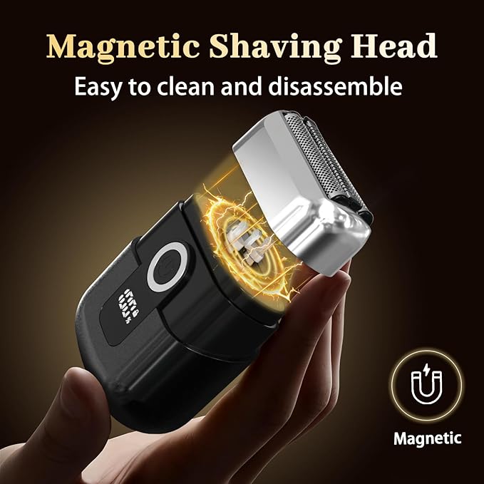 Electric Foil Shaver for Men: Mini Electric Razor for Face/Beard - 3 Floating Blades Cordless Razor with LED Display - IPX7 Waterproof Wet Dry Shaving for Travel & Home, USB Type C