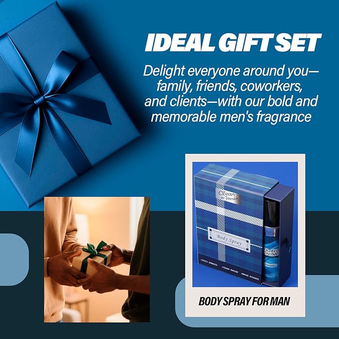 Clean-n-Fresh Body Spray for Men, Pack of 3, Total 10.2 Fl Oz, Mens Body Spray Set