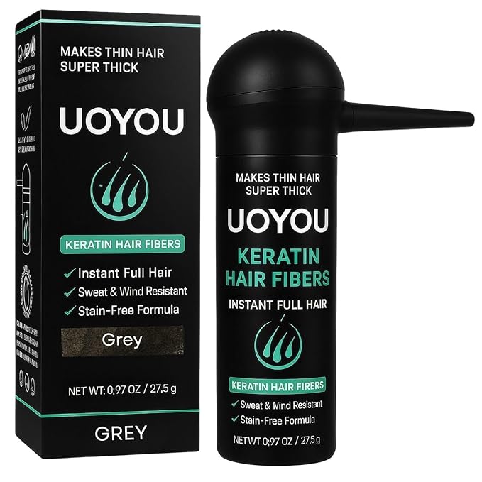 GREY Hair Fibers for Thinning Hair 27.5g Bottle with Applicator | Undetectable & Natural Keratin Hair Fibers Concealer for Hair Loss for Men and Women | Hair Building Fibres Powder [GREY]