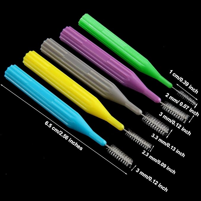 Patelai 50 Pieces Braces Brush for Cleaner Interdental Brush Between Teeth Toothpick Flosses Dental Flossing Head Oral Hygiene Tooth Cleaning Tool(Light Blue, Purple, Yellow, Gray, Light Green)