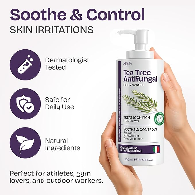 Antifungal Tea Tree Body Wash - Eczema Body Wash, Jock Itch, Back Acne, Ringworm Treatment for Humans | Antifungal Soap For Men & Women with 1% Tolnaftate & Tea Tree Oil - 16.9 oz