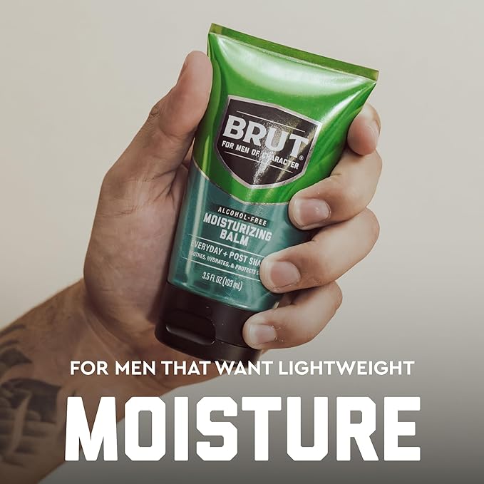 Brut Moisturizing Balm - Soothing Men’s Face Moisturizer with Signature Scent - Lightweight and Grease-Free Aftershave Lotion - 3.5 oz